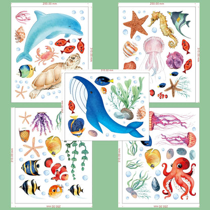 Sea Turtle Ocean Fish Wall Decals Glow in The Dark, Under The Sea Life Animals Stickers for Ceiling, Girls Boys Waterproof Decoration for Living Room Wall Bathroom Toilet