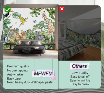 Safari Wallpaper for Children with Animals Jungle Wall Mural Watercolor Animals Nursery Wallpaper Kids Room Decor(Not Peel n' Stick)