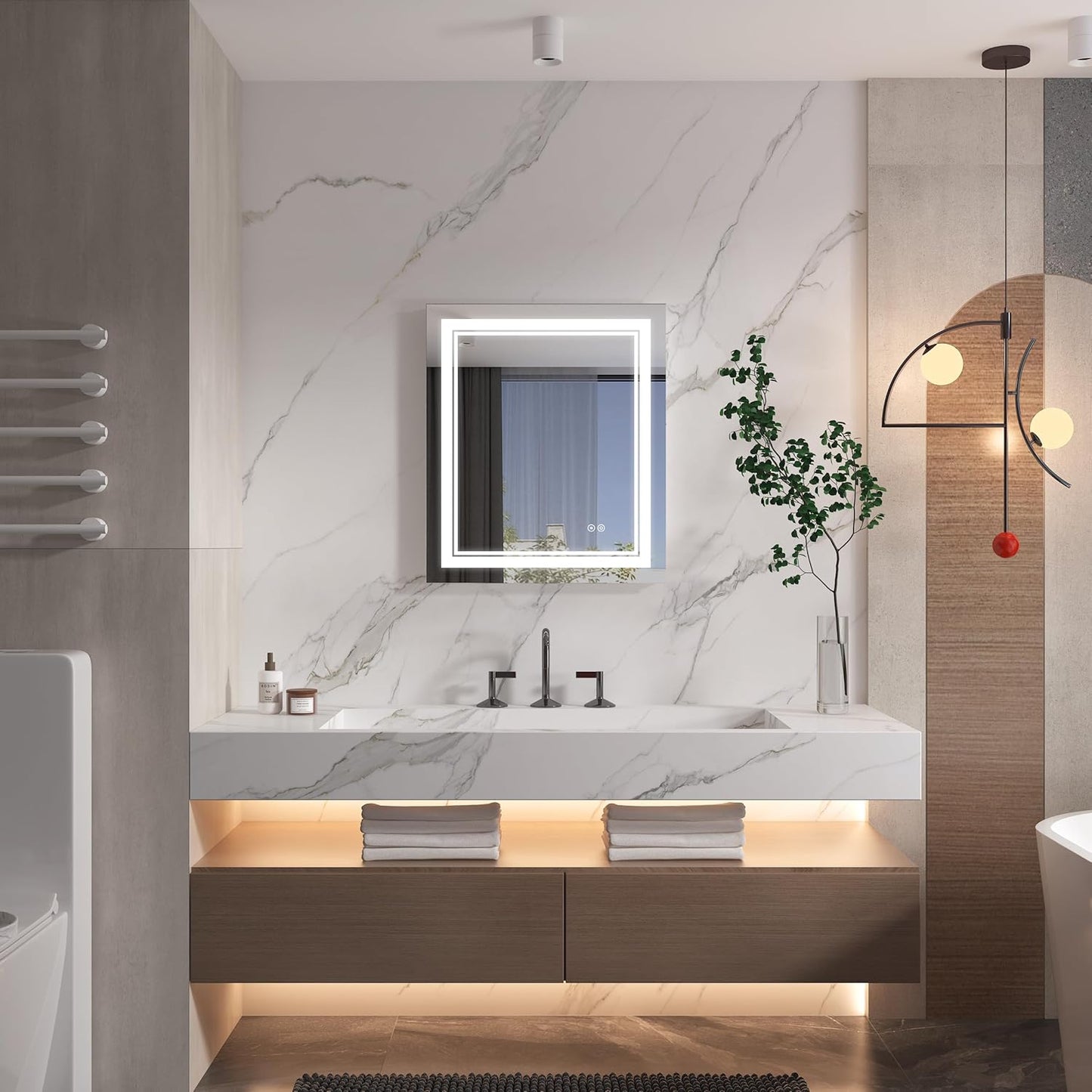WELLFOR LED Bathroom Vanity Mirror 20 x 28 Inch, Lighted Anti-Fog Dimmable Mirror, IP44 Waterproof Wall Mounted Makeup Mirror, Packed with US Standard Plug and Touch Switch, (Horizontal/Vertical)