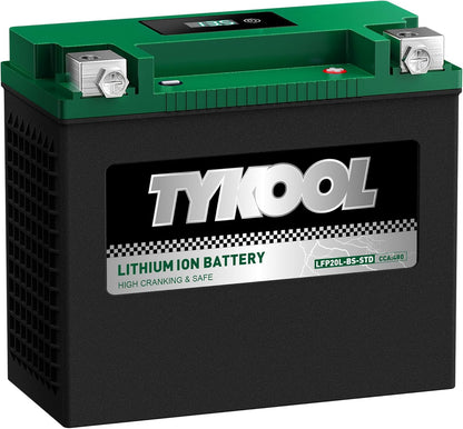 TYKOOL YTX20L-BS-STD Lithium LiFePO4 Motorcycle Battery 12v, 480CCA, 2X Cranking Amps,Digital Readout,Powersports Battery,for ATV,UTV,Jet Ski,PWC,Snowmobile,Quad,Riding Lawn Mowers and tractors
