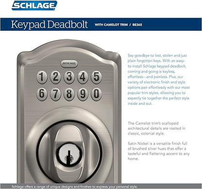 SCHLAGE BE365 CAM 622 Keypad Electronic Deadbolt, Matte Black