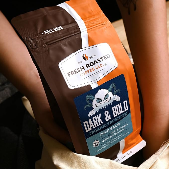 Fresh Roasted Coffee, Organic Dark & Bold Frostbite Cold Brew | USDA Organic, Kosher | Dark Roast | 12 oz Coarse Ground