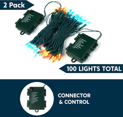 Joiedomi LED Christmas String Lights,2×50 Count 32.6FT Battery Operated Christmas Tree Fairy Lights with 8 Modes,Multifunction Green Wire for Xmas Decor Party Holiday House,Multicolor