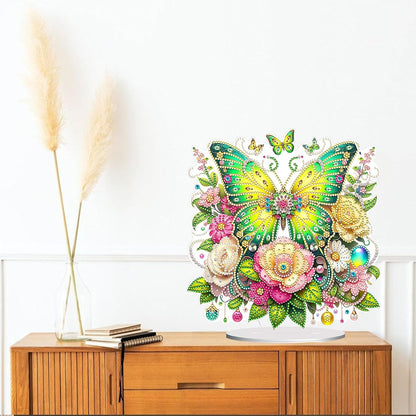 Diamond Painting Kits for Adults Beginners, 5D Full Drill Flowers and Butterfly Crystal Art Desktop Ornament, DIY Single Sided Home Office Desk Decor, Creative Craft Gift Set with Tools
