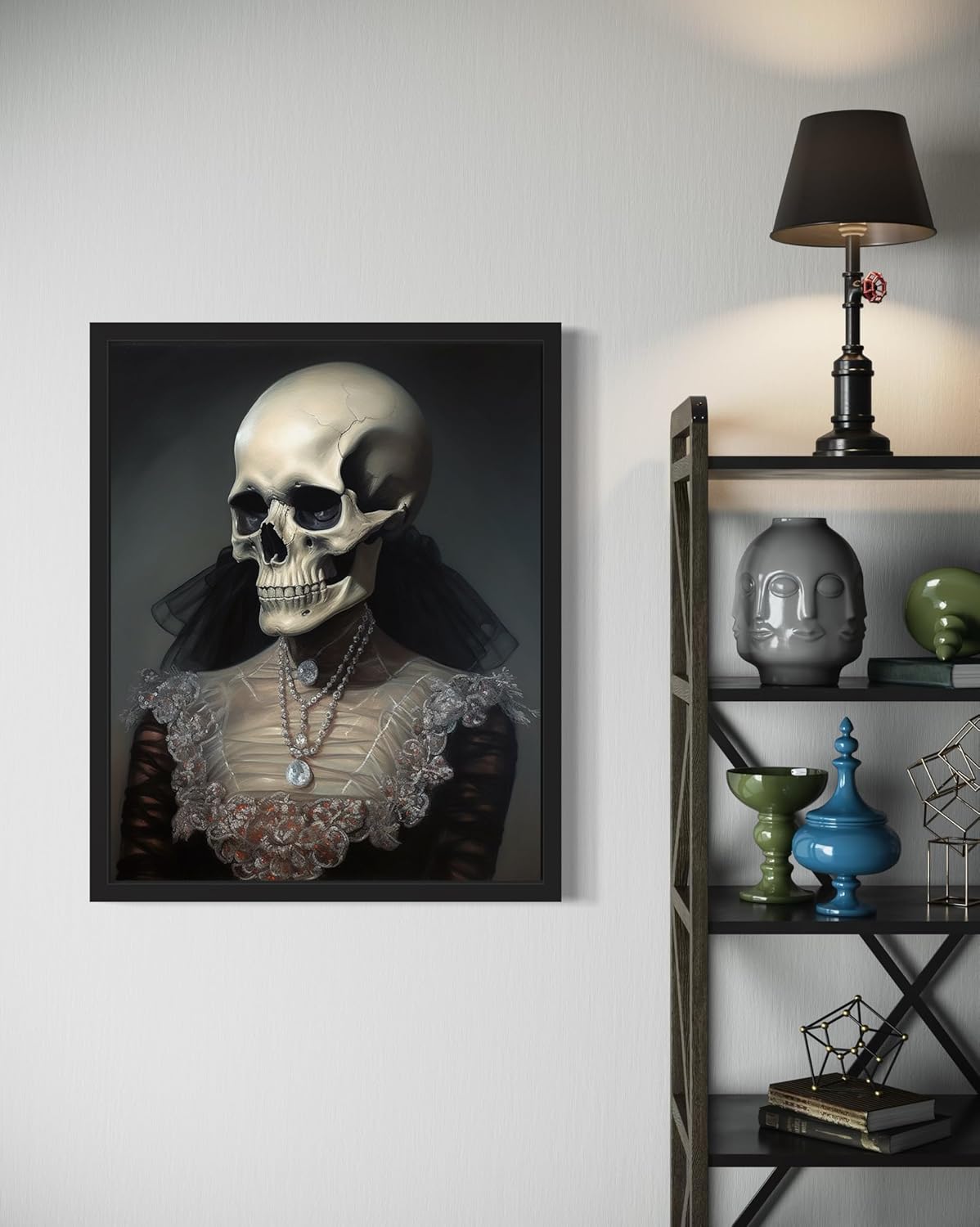 Female Skull Poster Art Print, Halloween Scary Vintage Wall Art Academia Spooky Painting Decoration for Horror Prints, Gothic Posters Bedroom Decor 89 (Female Skull, 11 x 14 inches, Unframed)