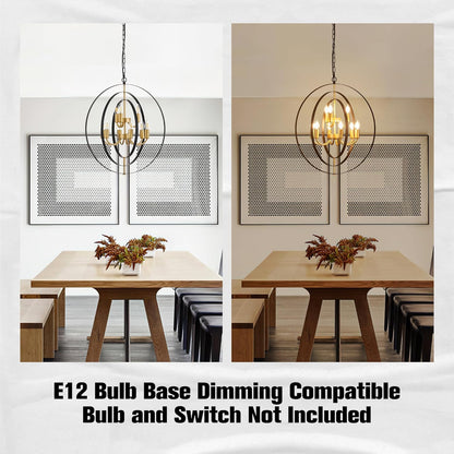 9-Light Globe Rustic Metal Chandelier, 23.6" Black Gold Adjustable Hanging Ceiling Pendant Light Fixture for Entryway Foyer Stairway Bedroom Dining Living Room Hallway