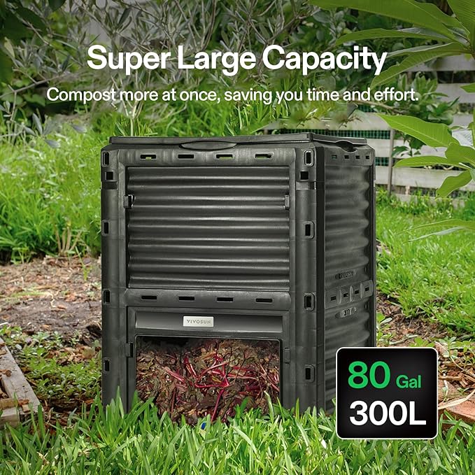VIVOSUN Compost Bin 80Gallon (300L), Outdoor Composter W/Large Capacity & Easy Assembling, Compost Barrel for Fast Creation of Fertile Soil (Pack of 2)