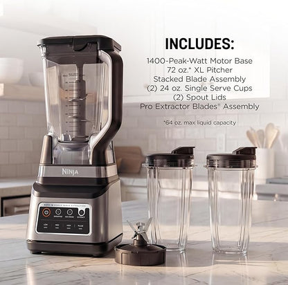 Ninja BN751 Professional Plus DUO Blender, 1400 Peak Watts, 3 Auto-IQ Programs for Smoothies, Frozen Drinks & Nutrient Extractions, 72-oz. Total Crushing Pitcher & (2) 24 oz. To-Go Cups, Black