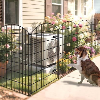 Metal Garden Fence with Gate 48in (H) x 20.3ft (L), 1 Gate+ 7 Panels Dog Fences Border Fence Animal Barrier, No Dig Garden Fencing for Yard Flower Bed Lawn Patio Outdoor, ECG4808G, Black