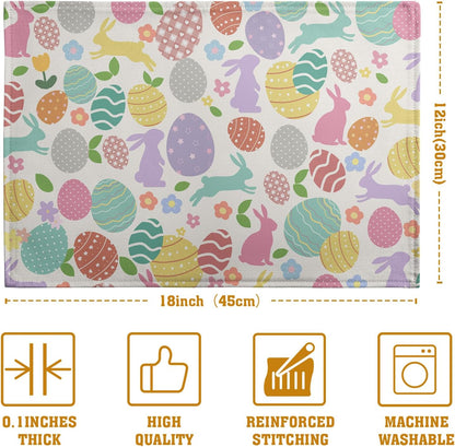 Easter Eggs Bunny Floral Placemats Set of 4 Watercolor Egg Floral Place Mat 12x18 Inch Seasonal Spring Colorful Washable Linen Table Mats for Party Kitchen Dining Outdoor Indoor Decor