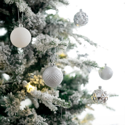 Valery Madelyn Christmas Tree Decorations Ornament Set for Fall Halloween, 50ct 2 Inches White and Silver Shatterproof Christmas Ball Ornaments Hanging Xmas Holiday Party Decor