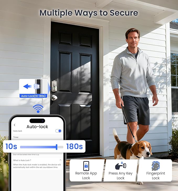Veise VE027-K Built-in WiFi Smart Lock with 2 Knob, Fingerprint Keyless Entry Door Lock Handle Set for Front Door, App Remote Control, Electronic Digital Keypad Deadbolt, IP65 Waterproof, Satin Nickel