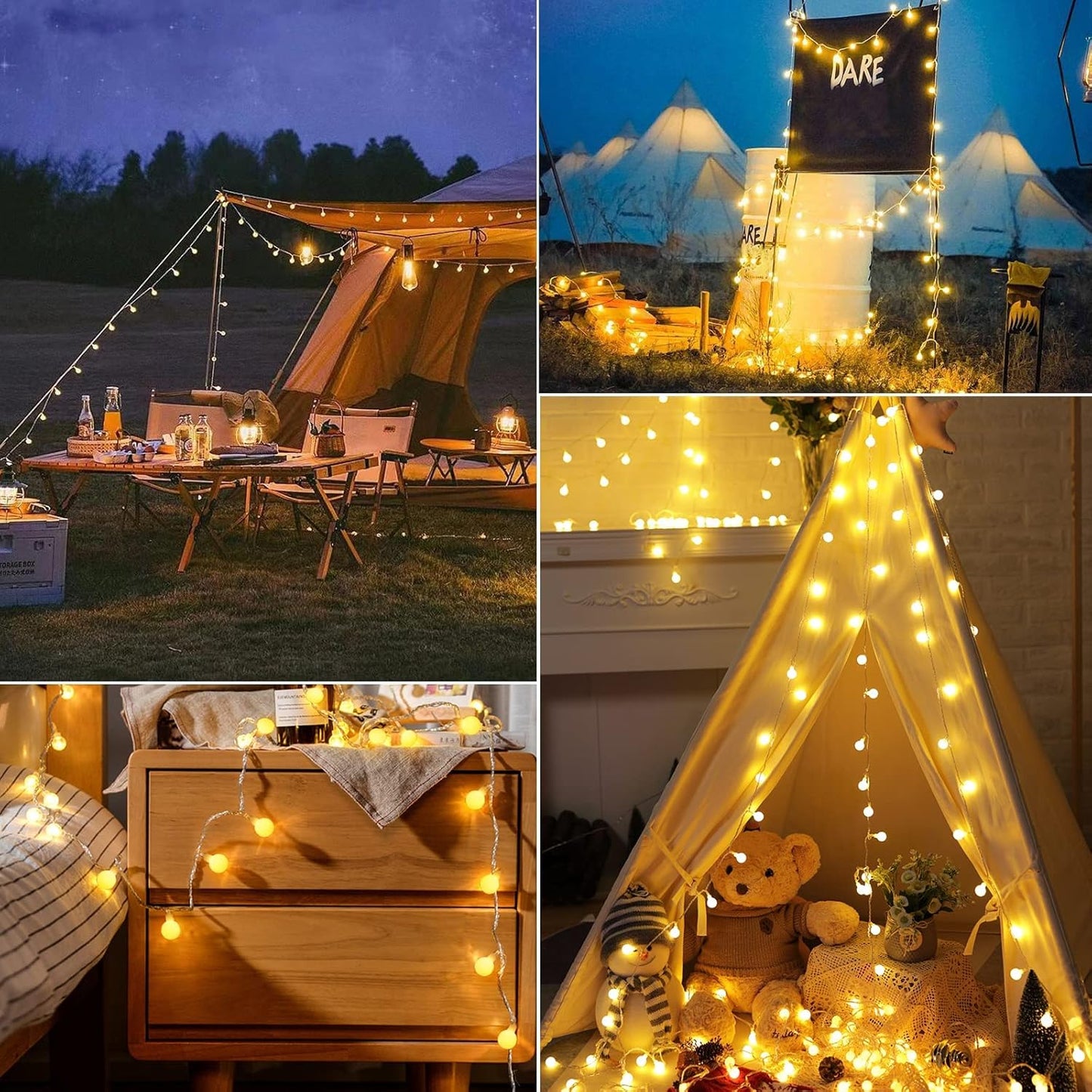 33Feet 100 LEDs Globe String Lights, 8 Modes USB Ball String Lights with Remote for Indoor/Outdoor Commercial Decor, Gardens, Patio, Wedding, Party, Bedrooms, Christmas Decorations, Warm White