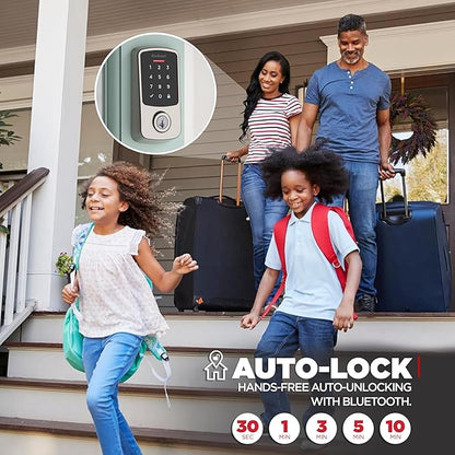Kwikset Aura Reach Smart Lock Matter Over Thread and Bluetooth Enabled Keyless Entry Door Lock Deadbolt, BHMA Certified, Proximity Wakeup, Geofence Auto-Unlock Satin Nickel