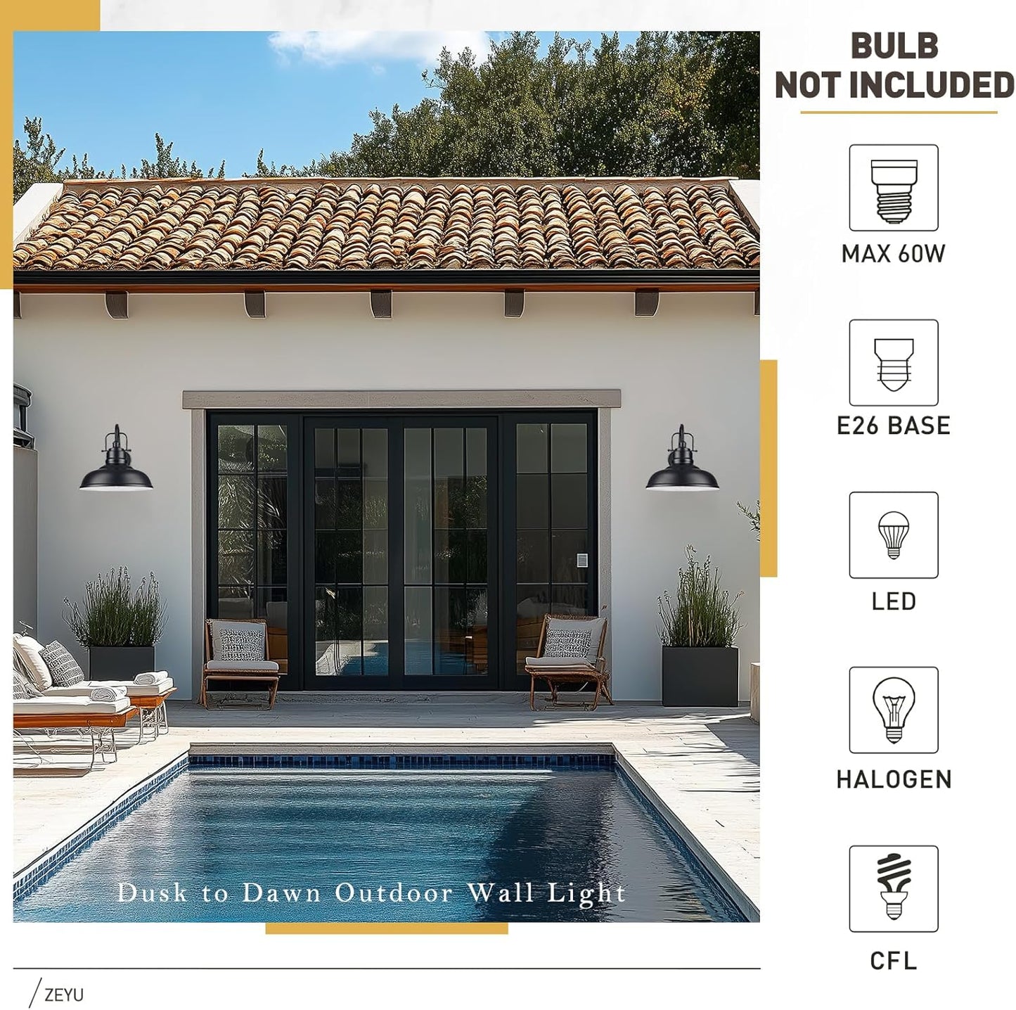 zeyu 18 Inch Dusk to Dawn Outdoor Barn Light, 1-Light Gooseneck Wall Light, Modern Wall Sconce for Garden Garage, Matte Black Finish, 016-1BL-PC BK