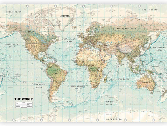 artgeist Premium Wall Mural World Map 118x83 in - XXL Non-Woven Wallpaper Fleece Wall Decor Photo Print Picture Image Design Home Map of The World k-A-0091-a-d