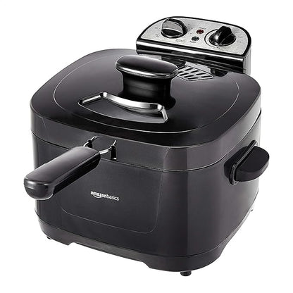 Amazon Basics 2.1-Qt (2.0L) Electric Deep Fryer with 8-Cup Oil Capacity, Adjustable Temperature Control, Timer, Easy Draining Removable Basket, Viewing Window, 1500W, Black