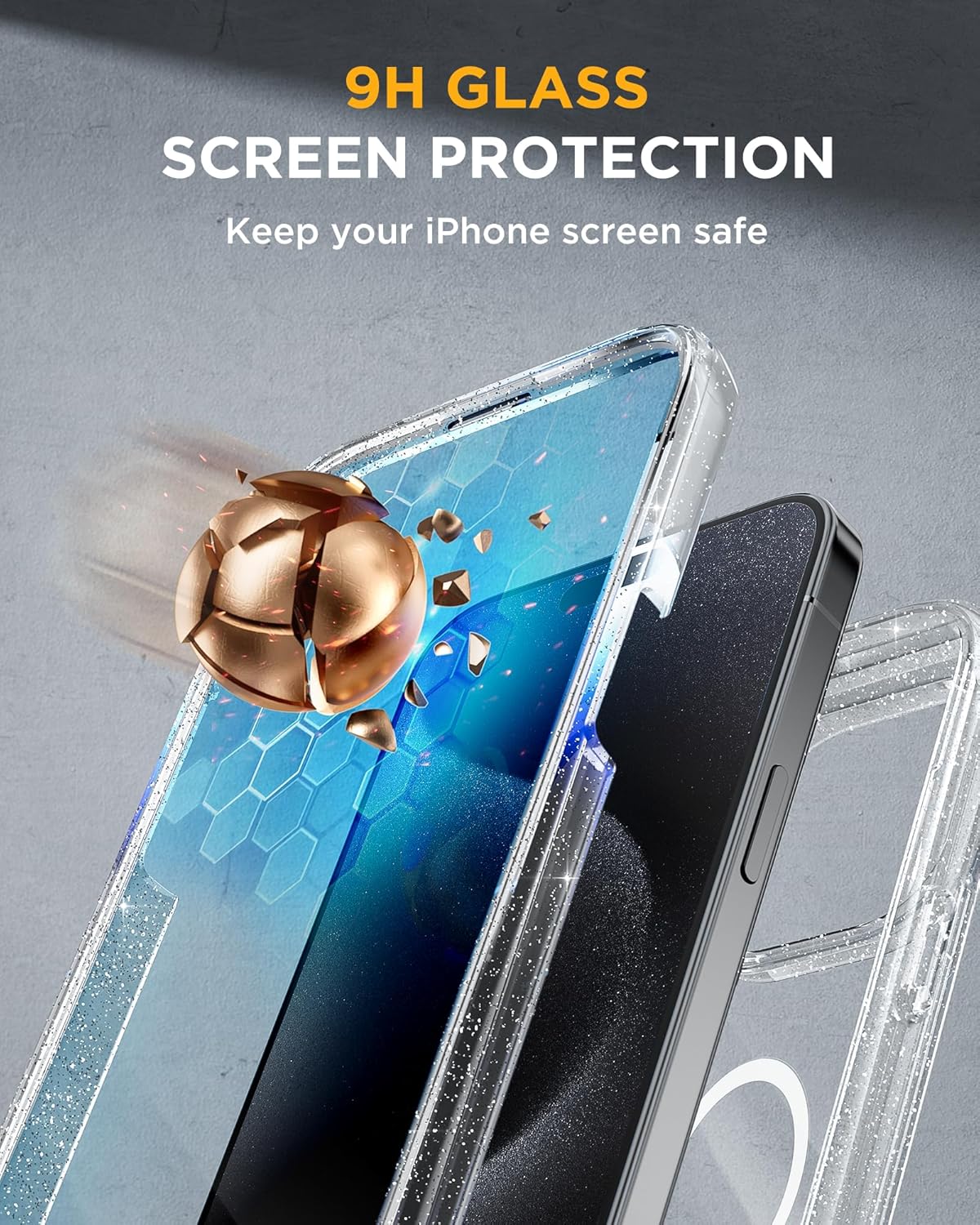Miracase Magnetic for iPhone 12 Pro Max Case [Compatible with MagSafe] Full-Body Phone case with Built-in Glass Screen Protector& Camera Protector, Military Drop Proof 12 Pro Max Cover, Clear Glitter
