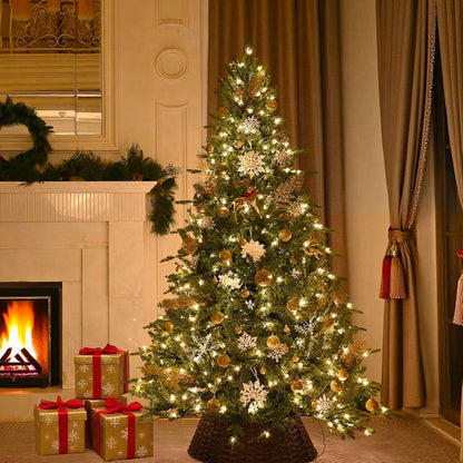 6.5 FT Pre-Lit Artificial Christmas Tree with 1706 PE&PVC Mixed Branch Tips, 450 Warm White Lights, Hinged Premium Spruce Fake Xmas Trees, Green, Foldable Base