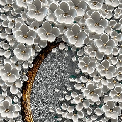 100% Hand-Painted 3D White Vertical Abstract Flower Tree Painting, Canvas Texture Mural, Living Room, Bedroom, Dining Room Mural 24x48 inchs