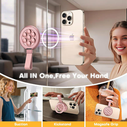 TAURI for Magsafe Suction Phone Grip - Universal Magnetic Suction Grip, 360° Rotating Hands-Free Holder, Silicone Suction Grip for iPhone 16 Pro Max/15/Android/S25,Pink
