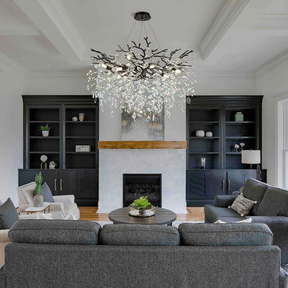 Modern Black Crystal Tree Branch Chandelier, 10-Light 30" Black K9 Crystal Chandeliers for Dining Room, Round Chandelier for Living Room,High Ceiling,Kitchen Island,Foyer,Staircase