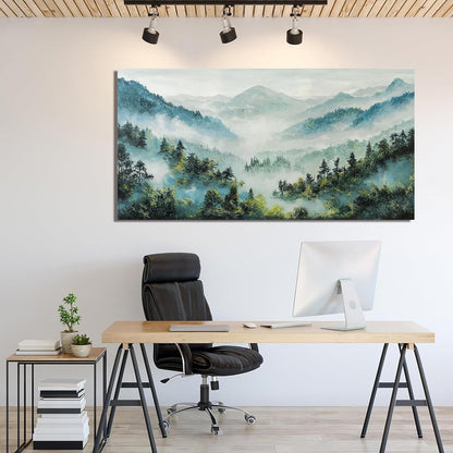 Canvas Wall Art Decor Artwork for Walls Mountain Botanical Wall Art Decor Large Landscape Wall Art for Living Room White Foggy Forest Wall Art Prints for Room Ofiice Bedroom Wall Decor 24" x 48"