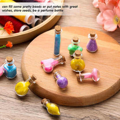 140 Pcs Mini Glass Bottles with Cork Stoppers Tiny Wishing Potion Bottles, 14 Shapes, Small Spell Apothecary Jar Vials Witchcraft Drifting Jar for Wedding Halloween Party Arts DIY Crafts