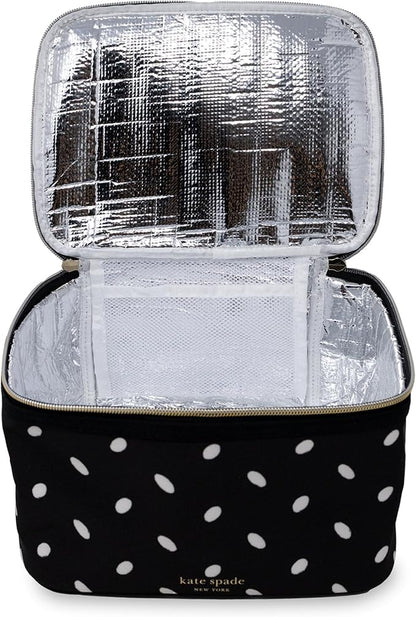 kate spade new york Insulated Lunch Tote, Small Lunch Cooler, Cute Lunch Bag for Women, Thermal Bag with Double Zipper Close and Carrying Handle (Almond Dot)