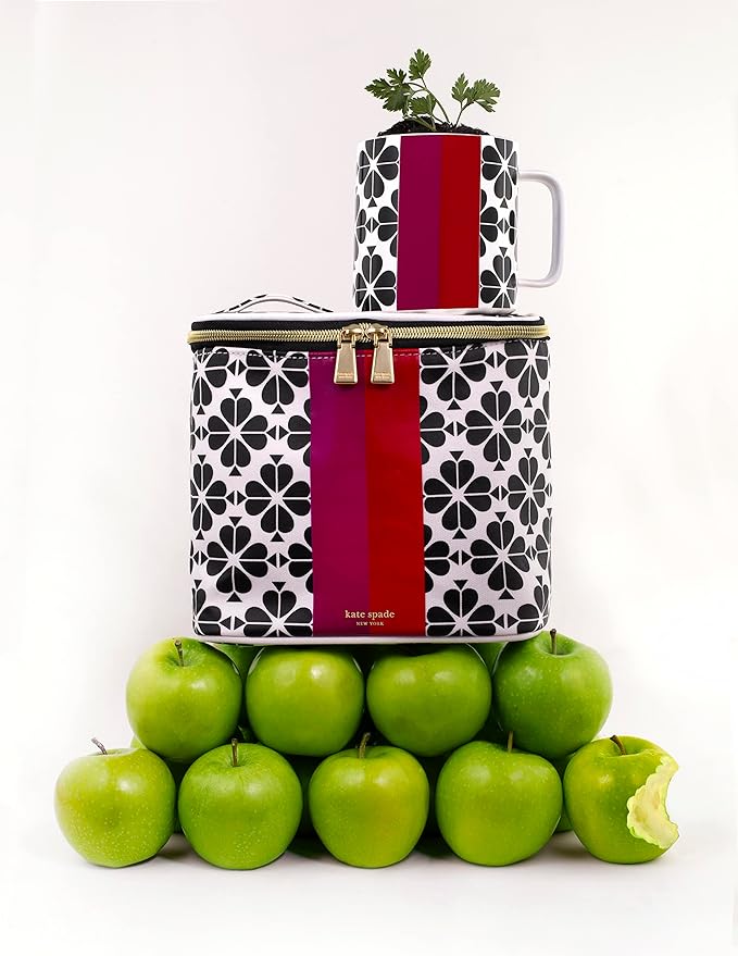 kate spade new york Insulated Lunch Tote, Small Lunch Cooler, Cute Lunch Bag for Women, Floral Thermal Bag with Double Zipper Close and Carrying Handle, Spade Flower Stripe