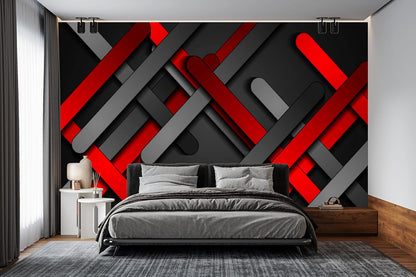 Red Black Metal 3D Wall Mural Wallpaper for Bedroom 137" x 100"