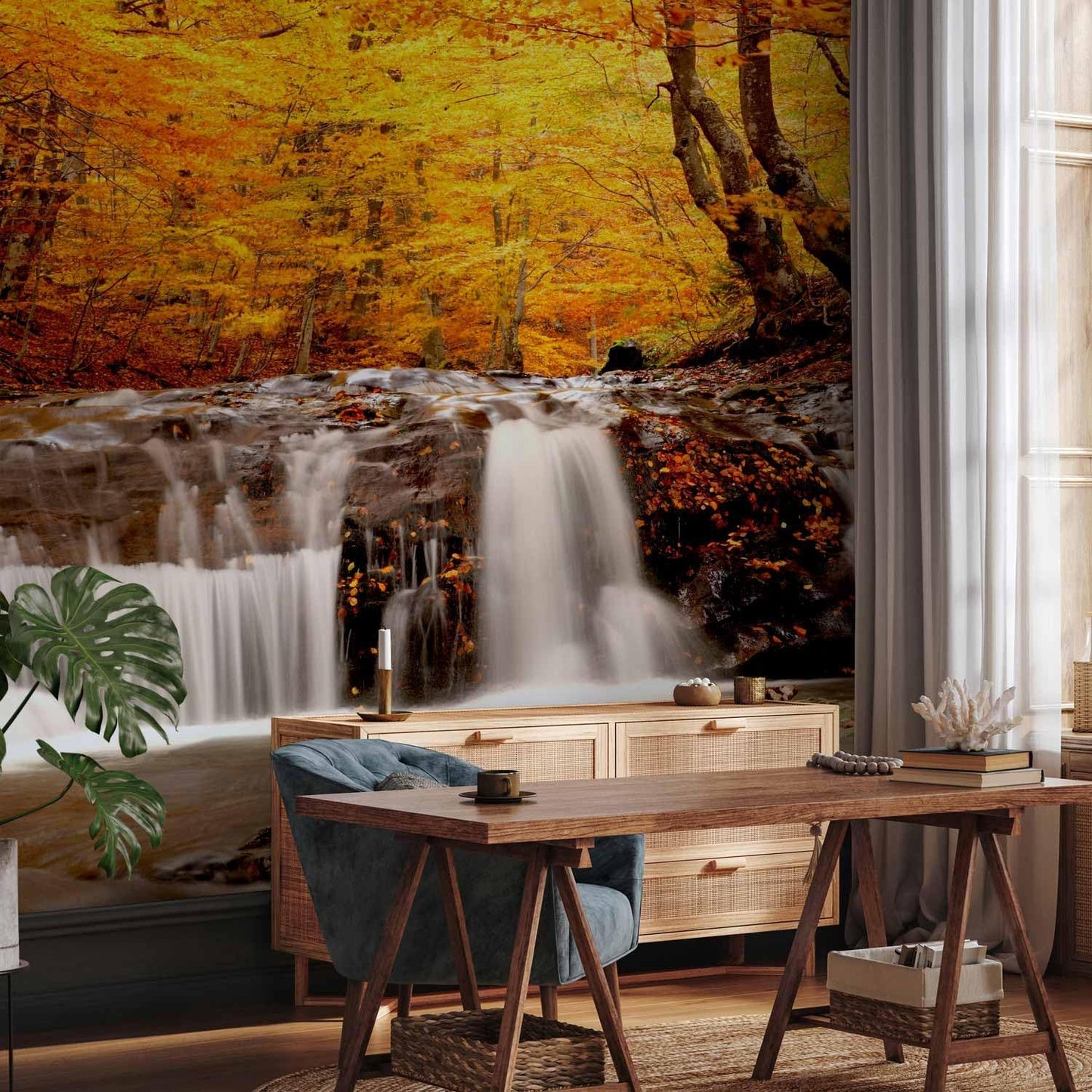 artgeist Premium Wall Mural Waterfall 216x98 in - Non-Woven Photo Wallpaper Art Print Fleece Wall Mural Decoration Poster Picture Design Nature Landscape Forest Tree c-B-0472-a-a
