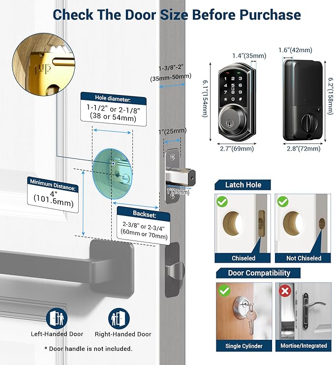 Veise VE06 Smart Deadbolt with App Control, Keyless Entry Smart Lock for Front Door, Electronic Digital Door Lock with Code, Easy Install, Matte Black