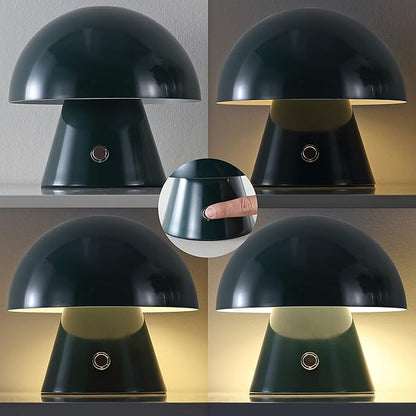 JONATHAN Y 7" Forest Green Rechargeable Cordless Mushroom Table Lamp, Portable LED Nightstand Lamp for Bedroom Living Room, Metal Shade, 3-Way Dimmable Touch Sensor Modern Accent (JYL7116C)