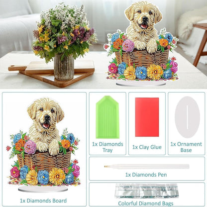 Diamond Painting Kits for Adults Beginners, 5D Full Drill Dog Crystal Art Desktop Ornament, DIY Single Sided Home Office Desk Decor, Creative Craft Gift Set with Tools