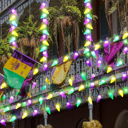 Solar Halloween Lights Christmas Lights C6 Strawberry String Lights Mardi Gras String Lights, 50 LED 8 Modes Waterproof Outdoor Use for Mardi Gras Christmas Tree Camping Balcony Halloween Party Decor