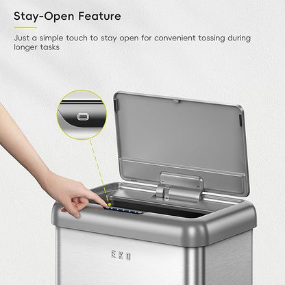 EKO Vintage 50L / 13.2 Gallon Motion Sensor Trash Can, Dual Compartment 32L + 18L Stainless Steel Kitchen Garbage Bin, Touchless Automatic Waste & Recycling Bin with Lid for Home or Office