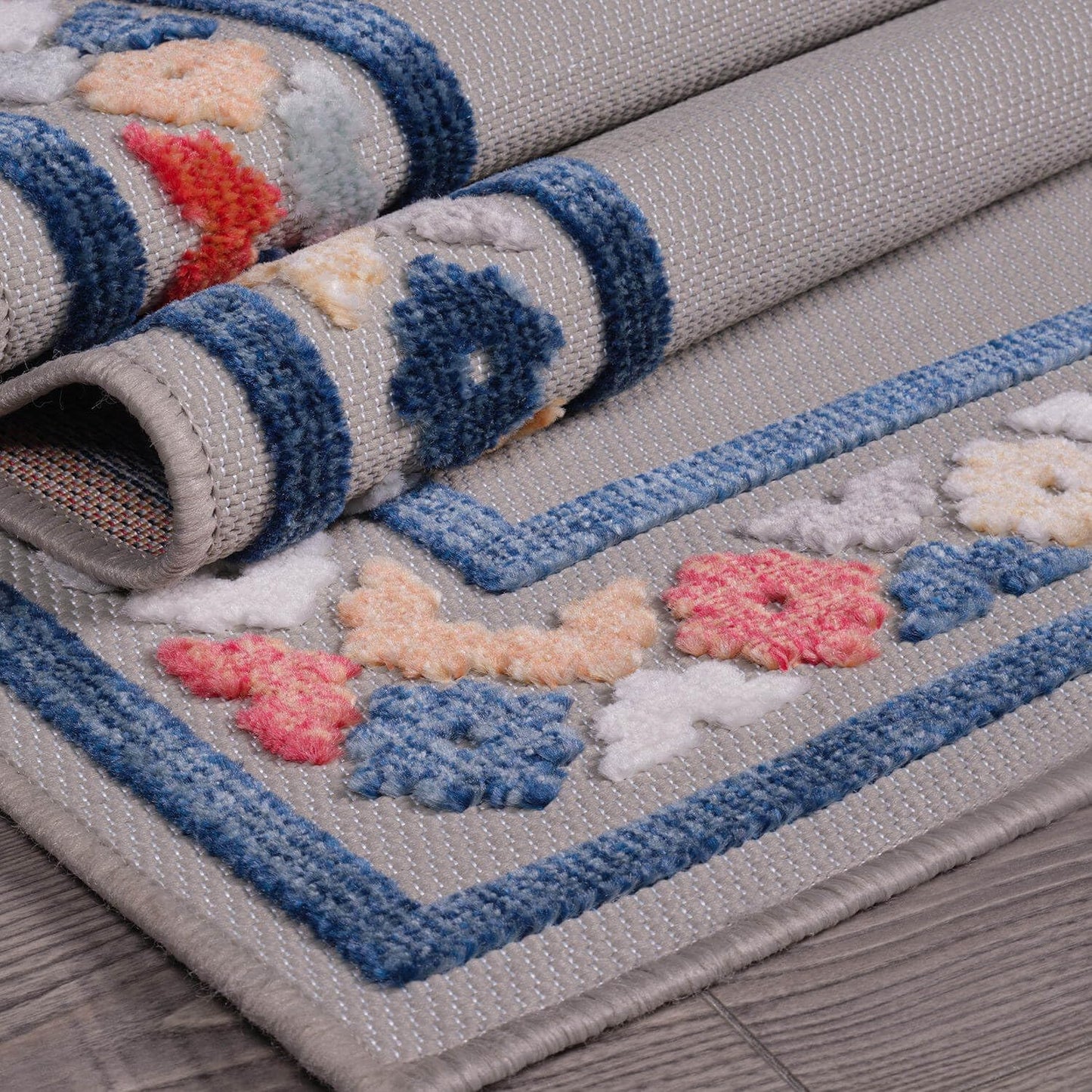 Beverly Rug Outdoor Runner Rug 2x7 Modern Floral Bordered Area Rugs for Indoor and Outdoor Patio Easy to Clean Non Shedding Living Room Porch Garden Washable Outside Carpet (2 x 7 Gray)