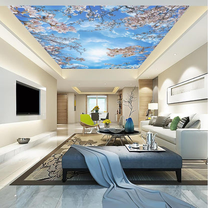 Sky Cherry Blossom Ceiling 3D Wall Mural Wallpaper 103" x 69"