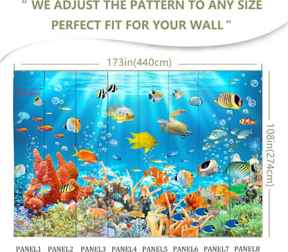 Undersea Wallpaper The Underwater World Turtle Goldfish Clown Fish Wall Mural for Bedroom Living Room (Not Peel n' Stick)