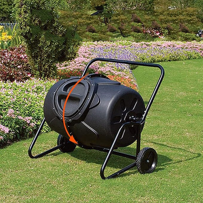 Electric Compost Bin Compost Tumbler Bin with Wheels and Handle, Mobile Heavy Duty Rotating Outdoor Organic Compost Bin Tumbling Mixer Composter for Kitchen Waste & Garden Clippings, Large 190L/50 Gal