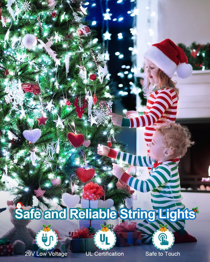 158 FT 480 LED Christmas Tree Lights, String Lights Green Wire with 8 Modes, Timer and Memory, Plug in Outdoor Waterproof Twinkle Lights for Indoor Yard Xmas Holiday, Cool White