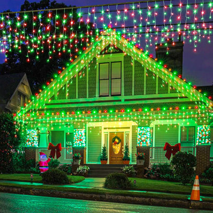 Icicle Lights for Outside, 33ft 400 LED Red and Green Christmas Lights 8 Modes with 75 Drops, Waterproof Christmas Icicle Light Outdoor Plug in for Indoor Party Holiday Halloween Decorations