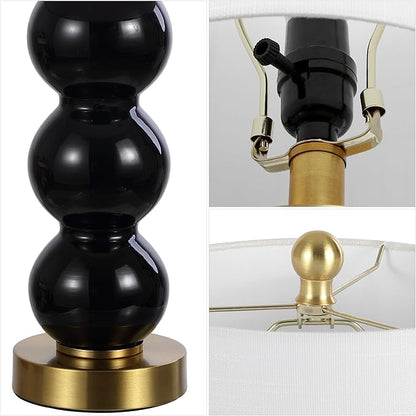 JONATHAN Y 21" Black/Brass Gold Glass Table Lamp for Bedroom and Living Room, White Linen Shade, Modern Stacked Sphere Bedside Lamp, LED Bulb Included (JYL1021E)