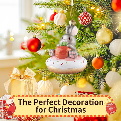 Rabbit Donut Christmas Tree Ornaments,Blown Glass Ornaments,Personalized Rabbit Collection Hanging Ornaments,Donut Pendant Ornament,Christmas Decorations for Animal Lovers Holiday Party Gifts