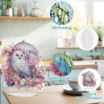 Diamond Painting Kits for Adults Beginners, 5D Full Drill Owl Crystal Art Desktop Ornament, DIY Single Sided Home Office Desk Decor, Creative Craft Gift Set with Tools