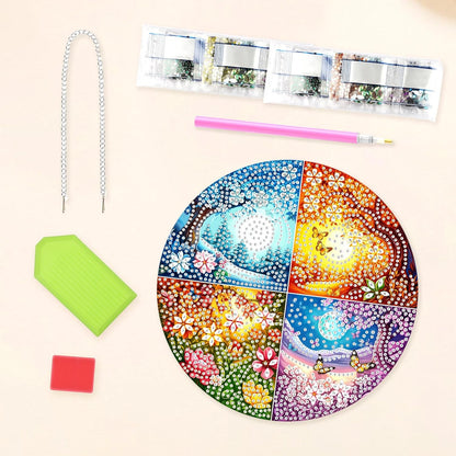 Lxmsja DIY Four Seasons Diamond Painting Hanging Ornament, Double-Sided Acrylic Landscape Diamond Art Kit, Special Shaped Drill Pendant Window Art Kit, Suncatcher Hanging Craft Decoration 8x8 inch