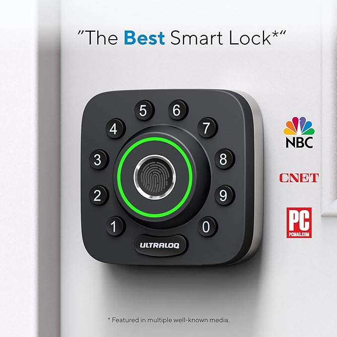 ULTRALOQ Smart Lock U-Bolt Pro, 7-in-1 Fingerprint Keyless Entry Door Lock with App Control, Anti-peep Keypad, Auto Lock, Smart Deadbolt Front Door, IP65 Waterproof, Easy Installation, 1 Year Battery