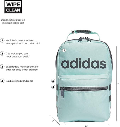 adidas Unisex Santiago Lunch Bag, Insulated School Food Container Box Discontinued, Semi Flash Aqua Blue/Onix Grey/2.0, One Size