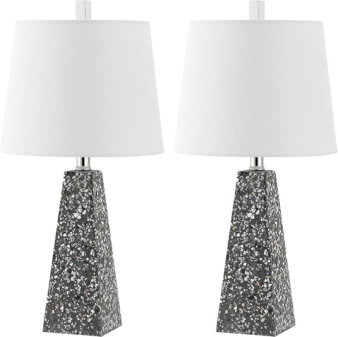 JONATHAN Y 20.5" Dark Gray Terrazzo Modern Resin Table Lamp for Bedroom Living Room, Contemporary Faceted Bedside Lamp with White Linen Shade, LED Bulb Included (JYL1037C-SET2)